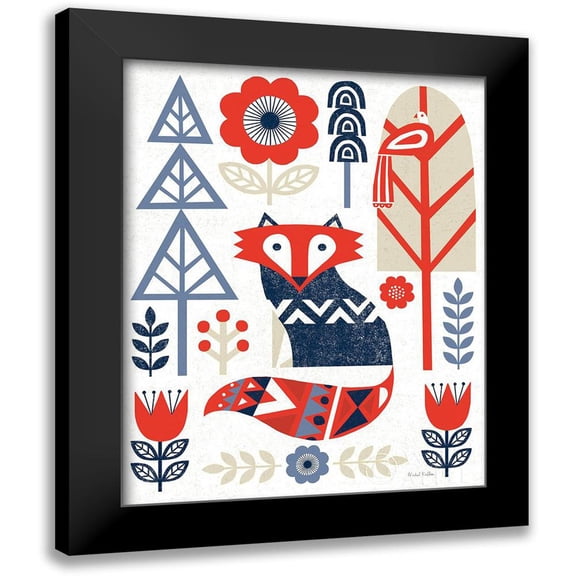 Mullan, Michael 12x14 Black Modern Framed Museum Art Print Titled - Folk Lodge Fox Red Navy