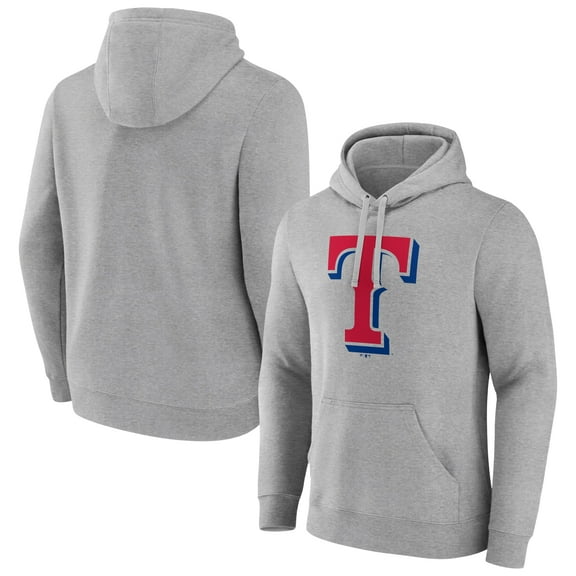 Men's Heather Gray Texas Rangers Official Logo Fitted Pullover Hoodie