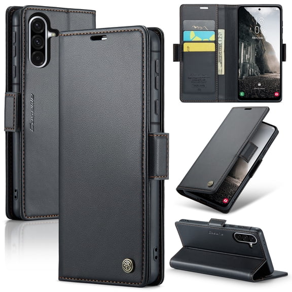 Dteck Wallet Case for Samsung Galaxy S25 FE,PU Leather Wallet Card Slots Case Magnetic Closure Shockproof Kickstand Cover for Galaxy S25 FE,Black