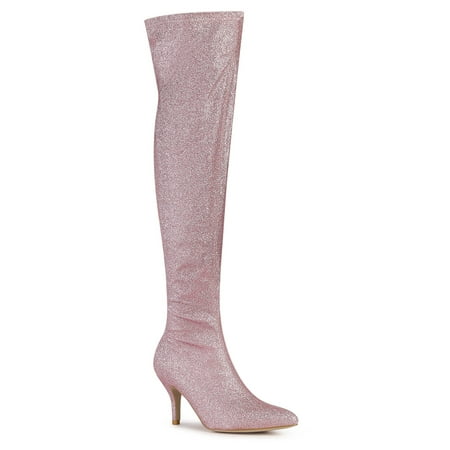 Image of Allegra K Women s Glitter Point Toe Stiletto Heels Over The Knee Boots