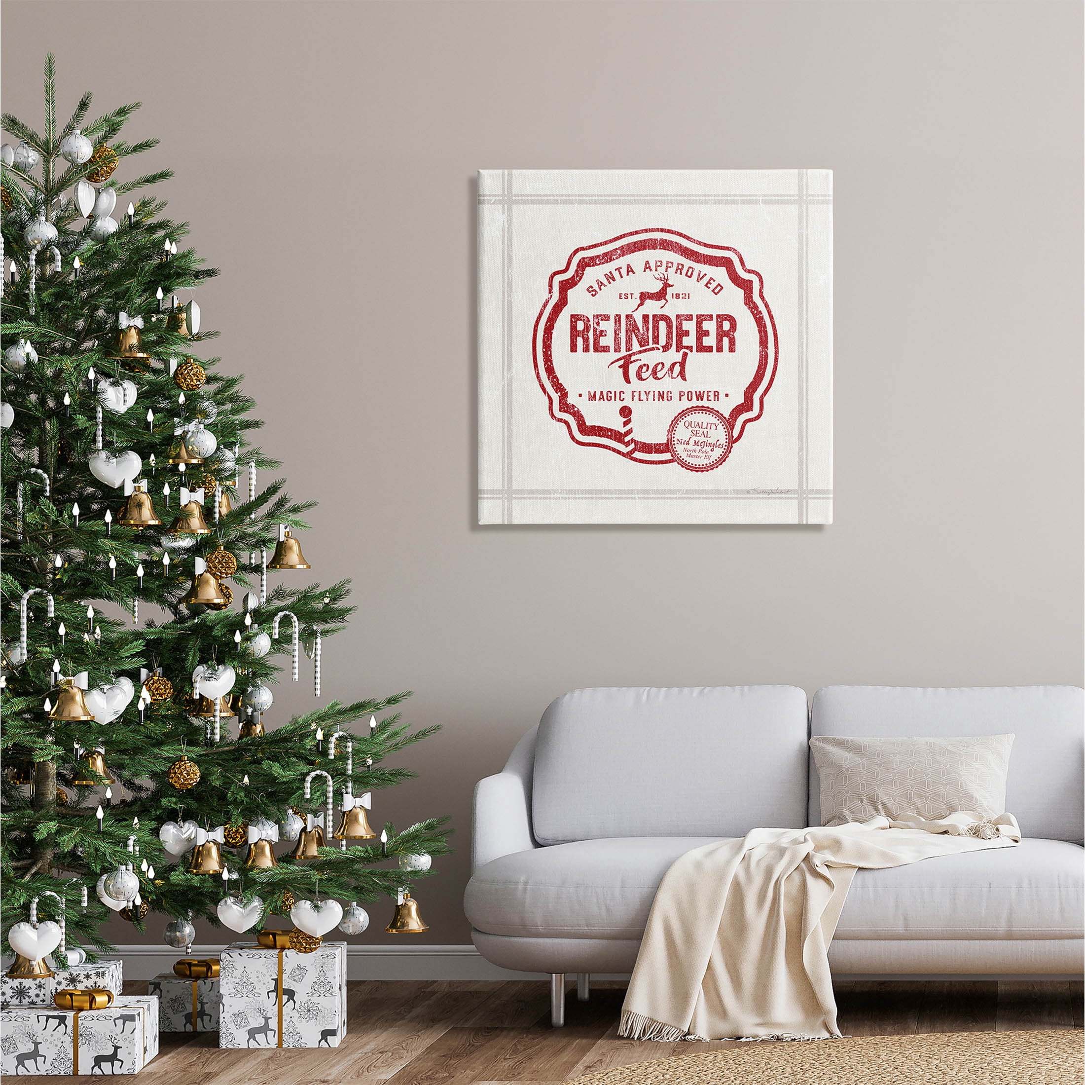 Vintage Christmas Reindeer Feed Holiday Graphic Art Gallery Wrapped Canvas Print Wall Art
