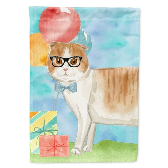 Carolines Treasures CK3173CHF Scottish Fold Happy Birthday Flag Canvas House Size  Large multicolor