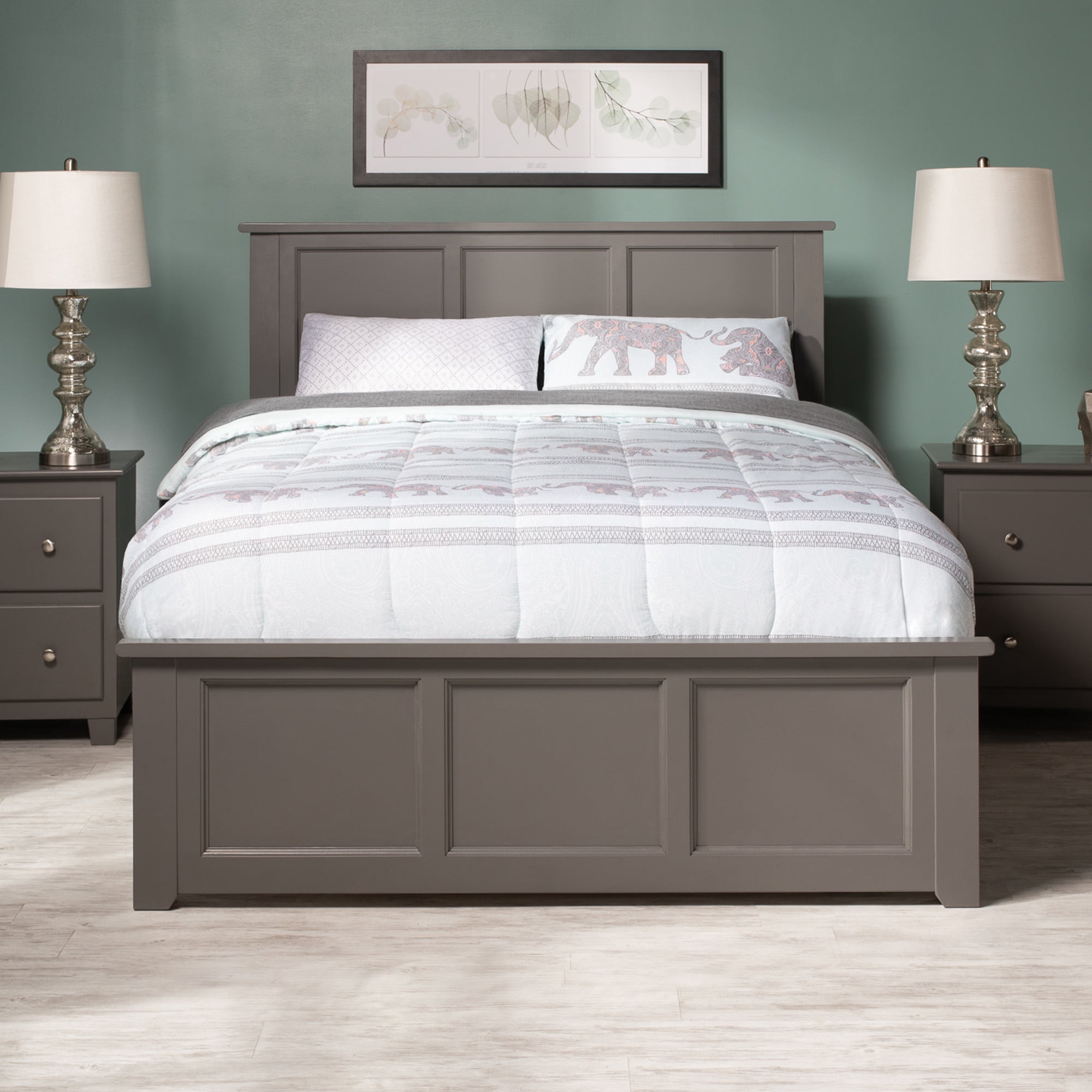 AFI Madison Full Wood Platform Bed with Matching Footboard & Full Trundle, Grey