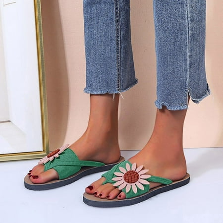 

YTJX Women s Casual Fashion Flip Flops Suede Flower Flip Toe Flat Beach Shoes