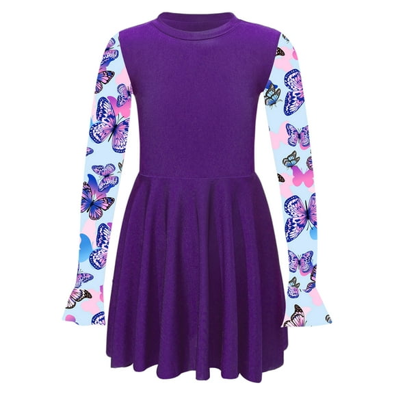 renvena Kids Girls Floral Long Sleeve Modest Swim Dress Beach Rashguard Swimsuit 6-16 Dark Purple 16