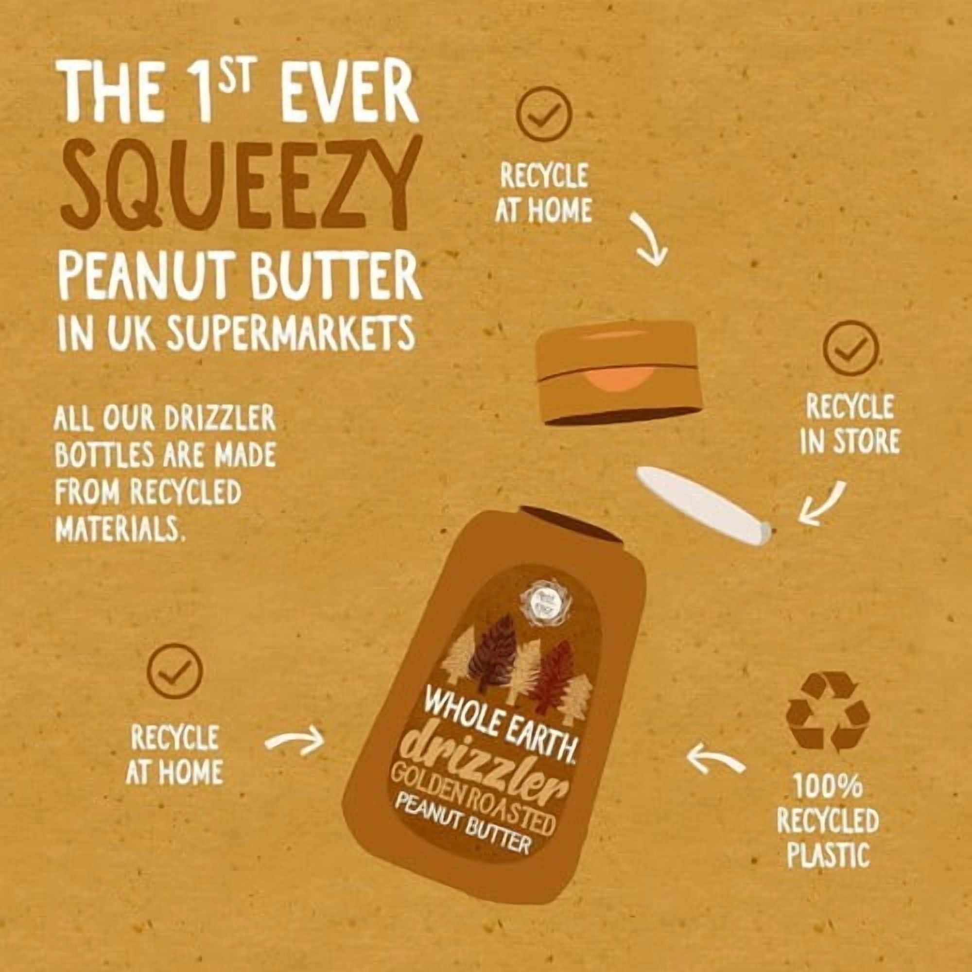 Whole Earth Drizzler Golden Roasted Peanut Butter 320g, British Import (Pack of 3)