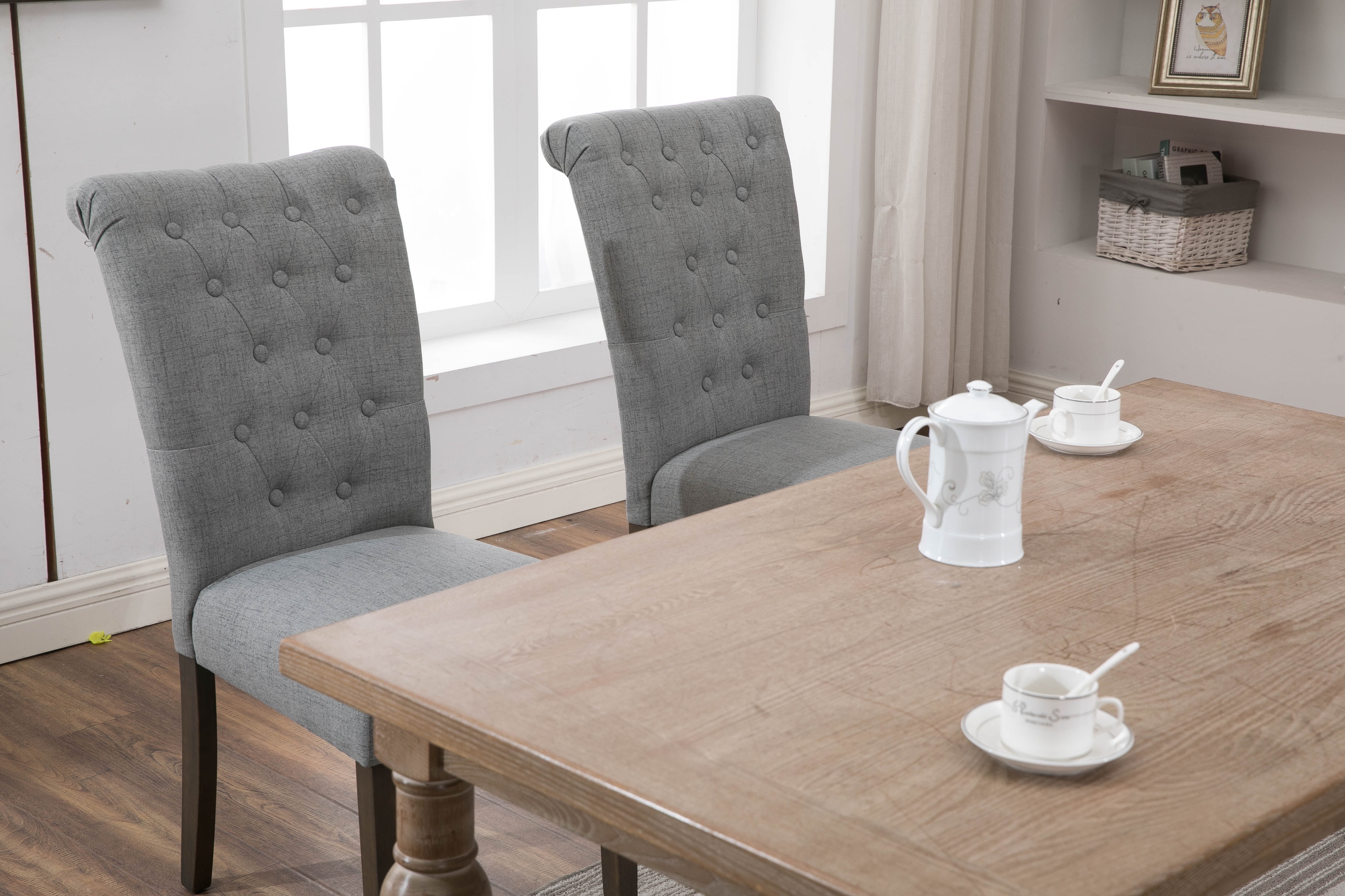 Patterned Gray Tufted Dining Room Chairs