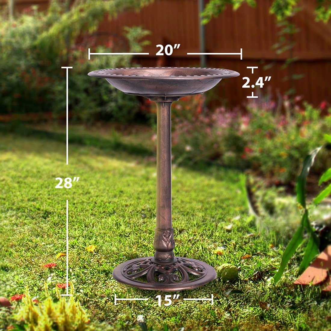 SPECSTAR Bird Bath, 28 inch Height Polyresin Lightweight Antique Outdoor Garden Birdbath Bronze