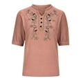 thumbnail image 5 of GA WEIHUA Womens Summer Tops Casual Cotton Linen Tshirt Short Sleeve V Neck Shirt Oversized Floral Graphic Embroidered Tees(Pink,XL)Flash Deals, 5 of 6