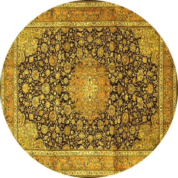 Ahgly Company Machine Washable Indoor Round Persian Yellow Traditional Area Rugs, 7' Round