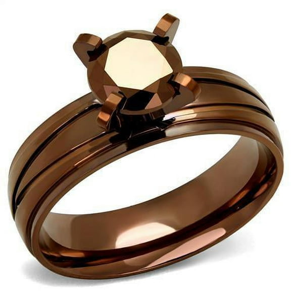 TK2598 - IP Coffee light Stainless Steel Ring with AAA Grade CZ in Light Coffee