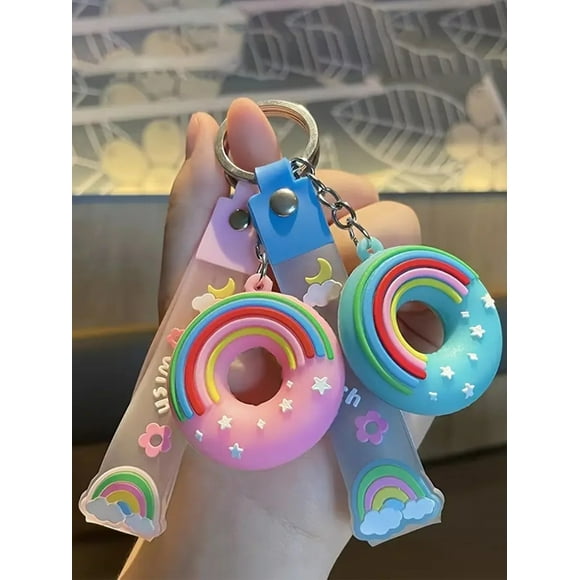 Simulation Rainbow Donut Keychain Cute Cartoon Bag Key Chain Keyring Ornament Bag Purse Charm Accessories