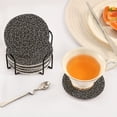 thumbnail image 5 of Haosy Set of 6 Drink Woven Coaster with Holder Heat Resistant Non-Slip Bar Coasters 4 Inches Dark Gray Leopard Print, 5 of 7
