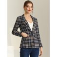 thumbnail image 2 of Blazers para mujer Chaqueta tipo blazer a cuadros con solapa con muesca Boyfriend Azul Oscuro M, 2 of 5