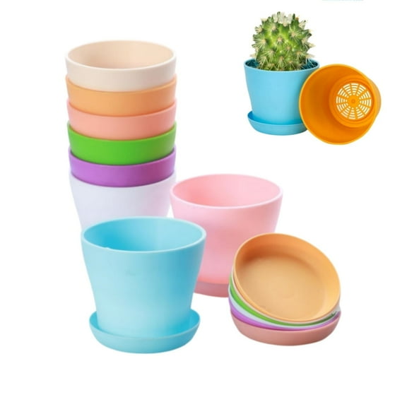 4" Plastic Plant Pots,8Pack Durable Flower Containers,QZS Plastic Starter Pots for Home,Multicolor Reusable Plastic Planters for Indoor,Outdoor,Room