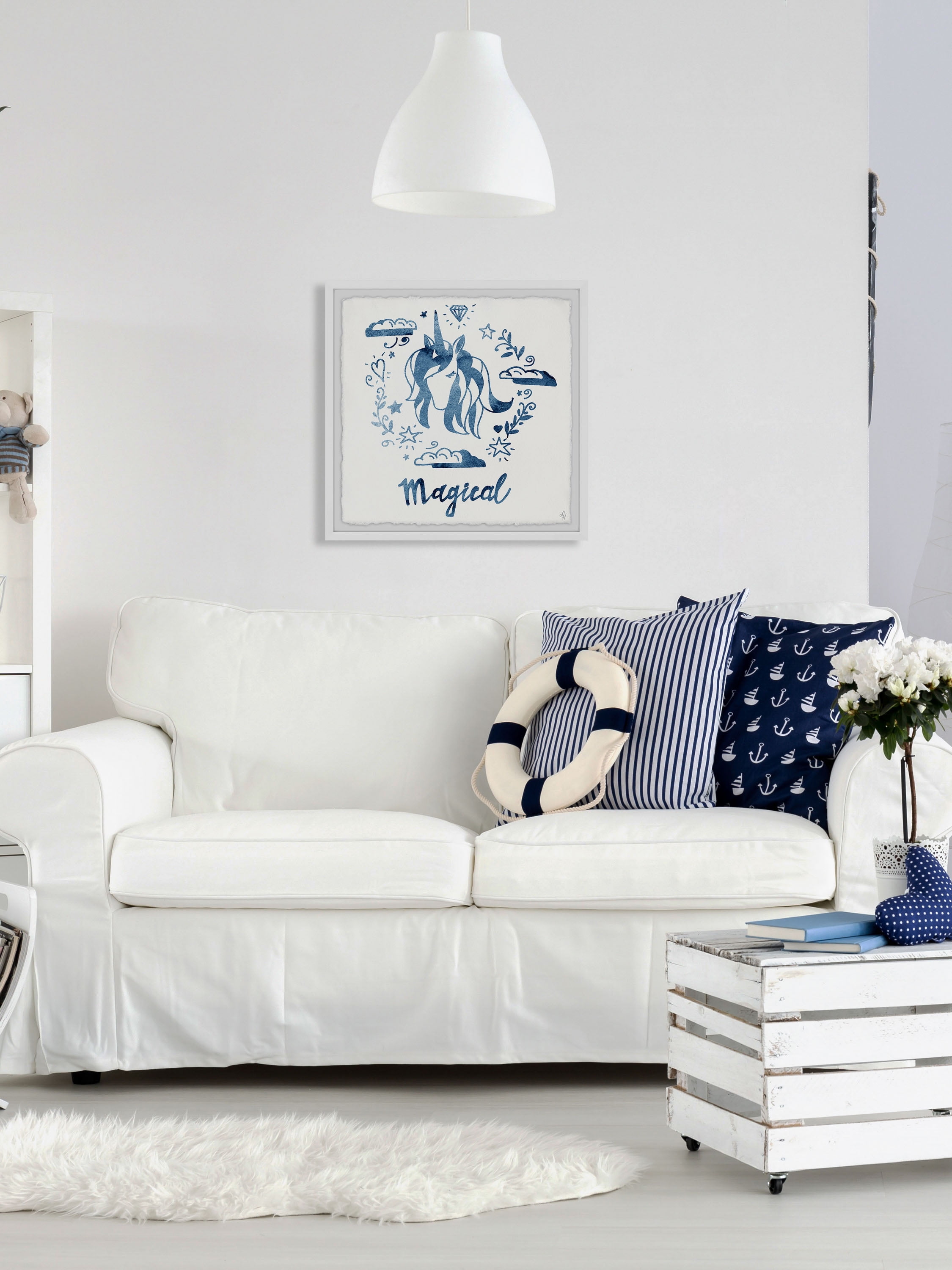 Marmont Hill Magical Blue Unicorn Framed Wall Art, 18.00" x 1.50"