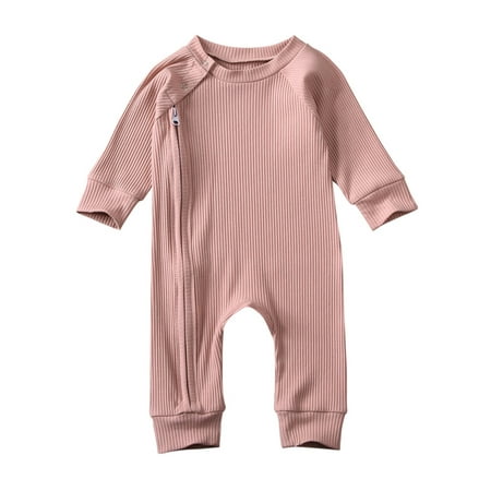 

Bebiullo Newborn Infant Baby Boys Girls Romper With Zipper Ribbed Jumpsuit Kids Pajamas Clothes