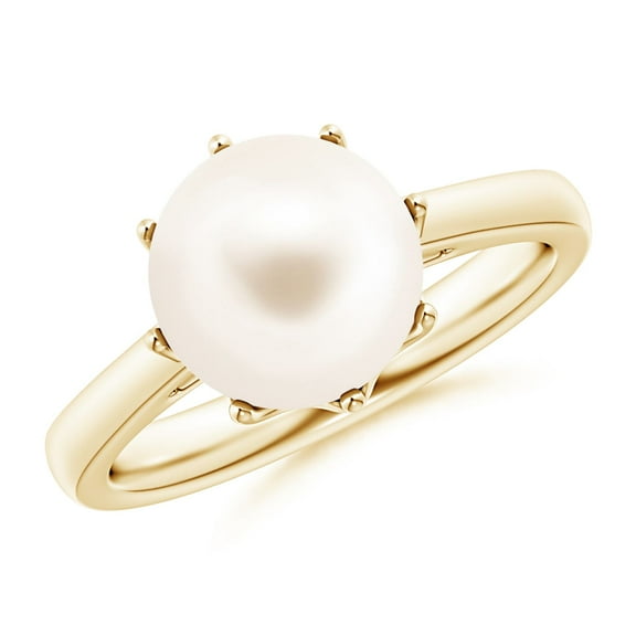 ANGARA 9mm Freshwater Cultured Pearl Solitaire Ring in 14K Yellow Gold for Women, Girls Ring Size-5.5 (Stone Grade: AAA-Best) June Birthstone Jewelry Gift for Her Birthday, Wedding, Engagement