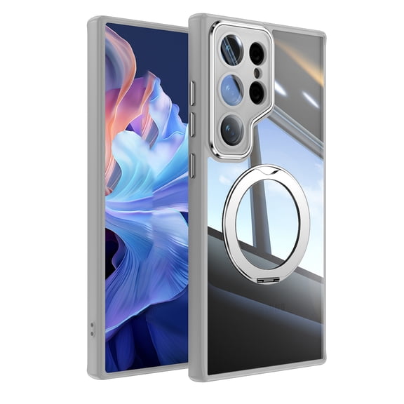 Decase Transparent Case for Samsung Galaxy S25 Ultra,TPU+PC,Built-in Rotatable Ring Kickstand,Clear Back Design Heavy Duty Drop Protection Shockproof Phone Case for Samsung Galaxy S25 Ultra,Gray