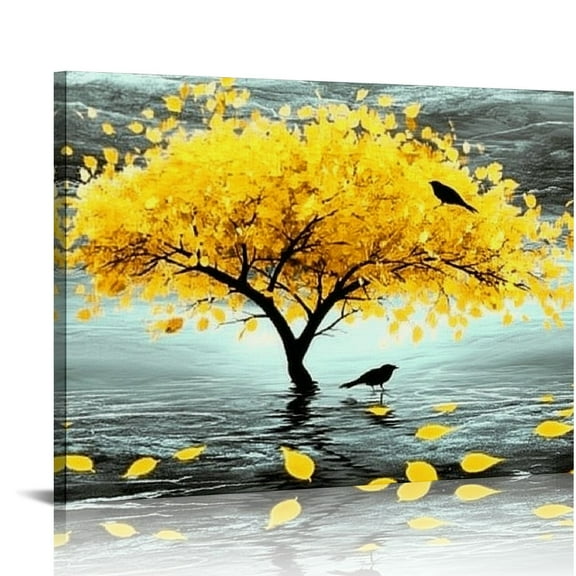 ZFLMY Canvas wall art living room big wall decoration bedroom modern office wall decoration black and white view wall painting yellow tree picture artwork wall room home decoration 16x12in