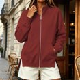 thumbnail image 2 of Ghalytn Women's Fleece Lined Full Zip Jacket Stand Collar Long Sleeve Casual Sweatshirt Coat with Pockets, 2 of 9