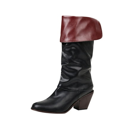 

Knee High Boots for Women Chunky Block Heel Boot Autumn And Winter Fleece Western Cowboy Boots