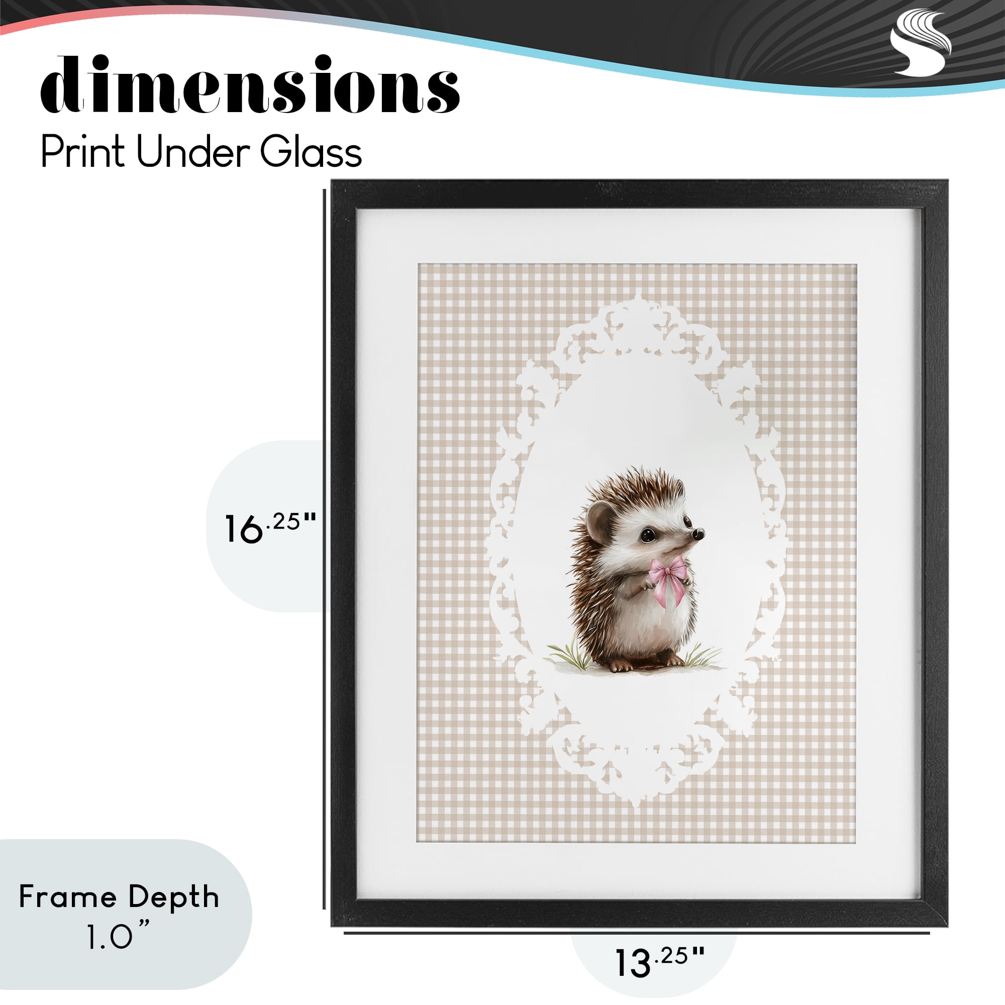 Stupell Industries Vintage Bow Hedgehog on Gingham Black Framed Print Under Glass, design by Christine Simpson Art