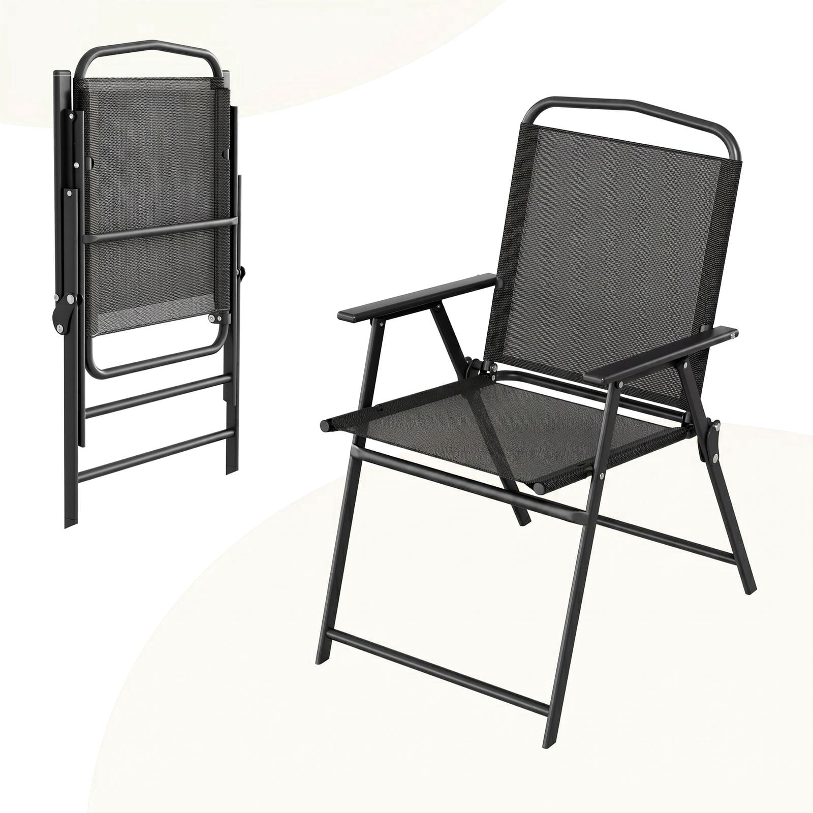 LAZY BUDDY Folding Patio Chairs Set of 2, Outdoor Dining Chairs with Armrests, Breathable Textilene & Steel Frame for Lawn, Garden, Yard or Poolside