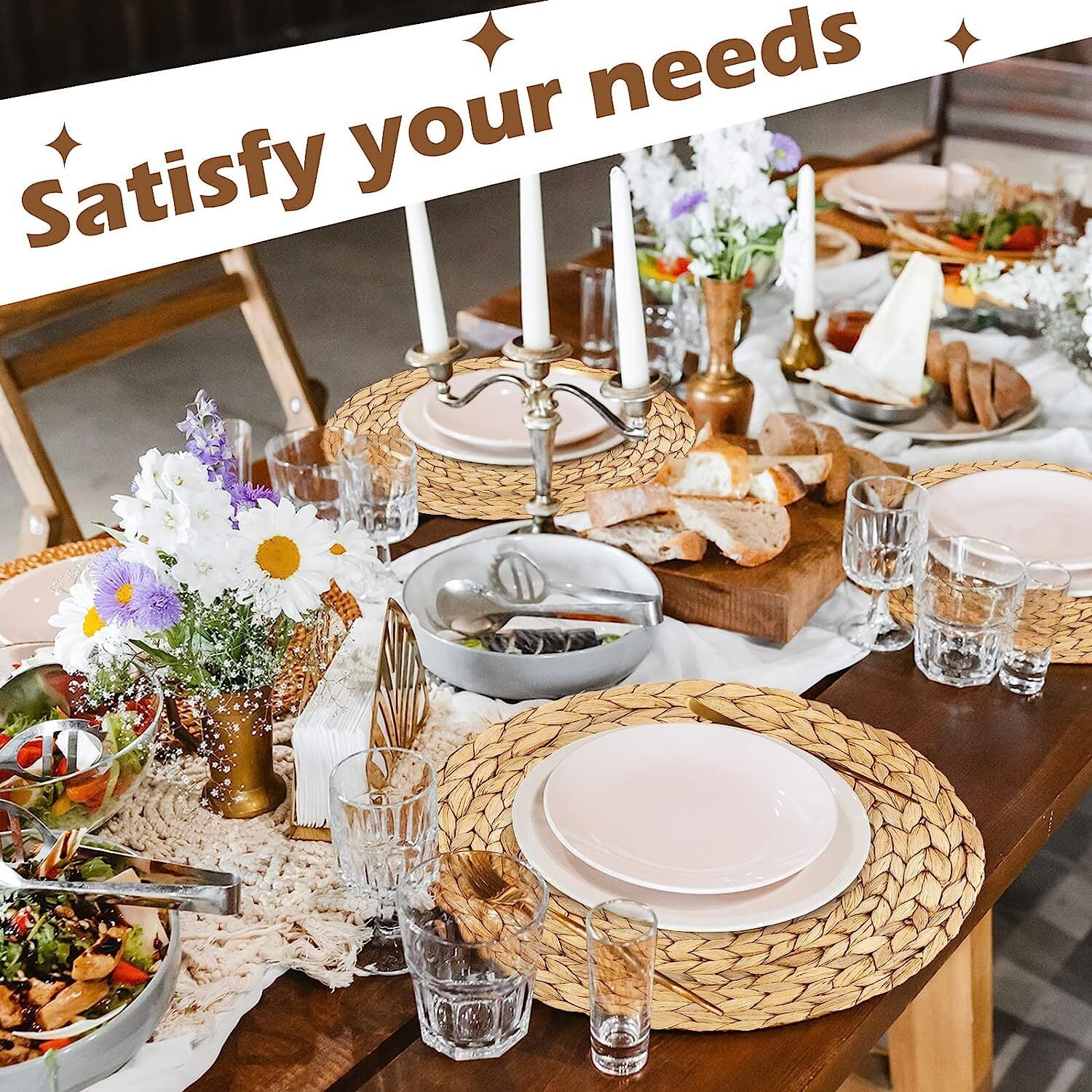 Round Woven Placemats Boho Rustic Placemats Braided Round Placemats Water Hyacinth Heat Resistant Non-Slip Table Mat for Dining Table Home Wedding Indoor Outdoor, 12 Inch (4 Pieces)