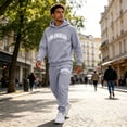 thumbnail image 5 of Zimjoy Men Hoodie Sweatpants 2 Piece Tracksuit, Pullover Hooded Sweatshirt & Jogger Pants Matching Outfit, LA California Letter Print Men Casual Streetwear Athletic Loungewear Set Dark Gray XL, 5 of 7