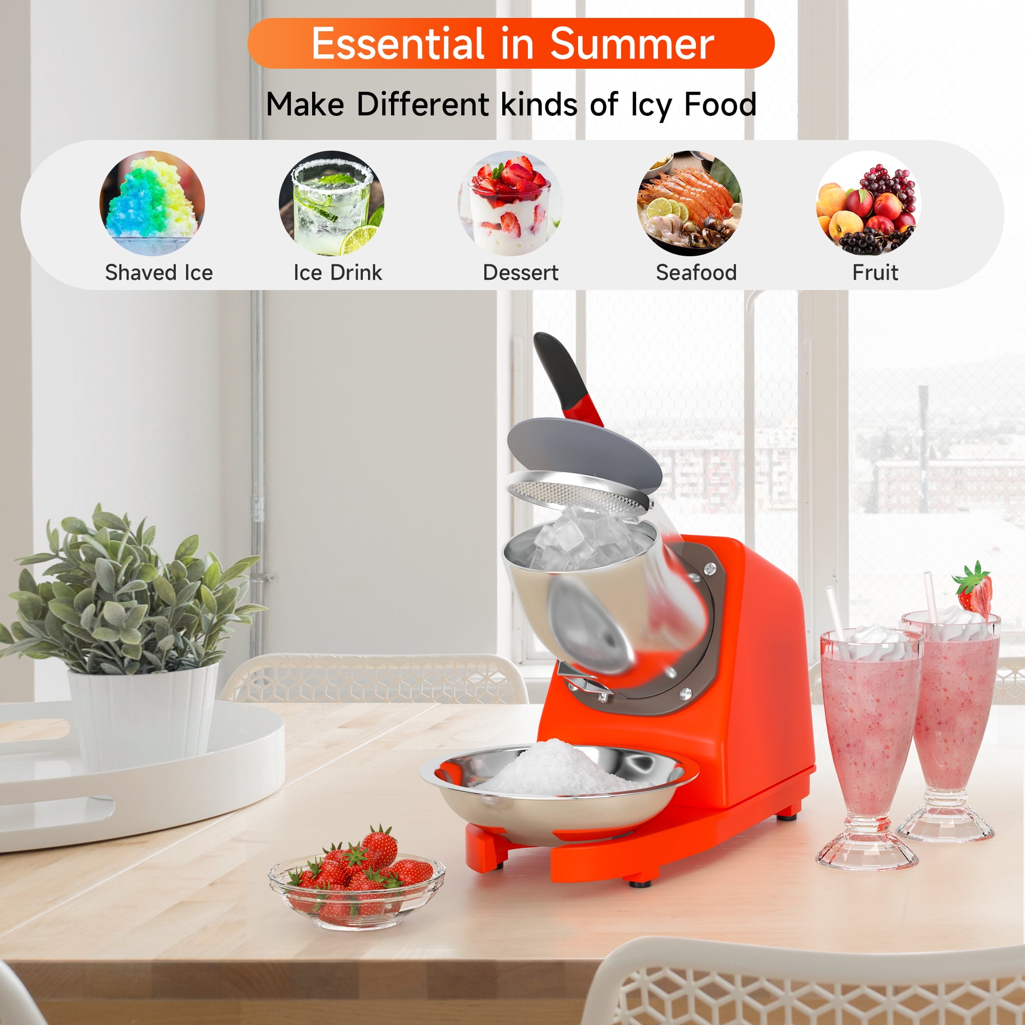 Electric Ice Crusher Machine 300W Shaver Shaved Ice Snow Cone Maker 143lbs Ora