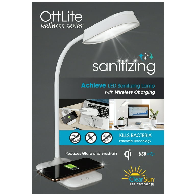 Ottlite Thrive LED Sanitizing Desk Lamp with Clock and USB