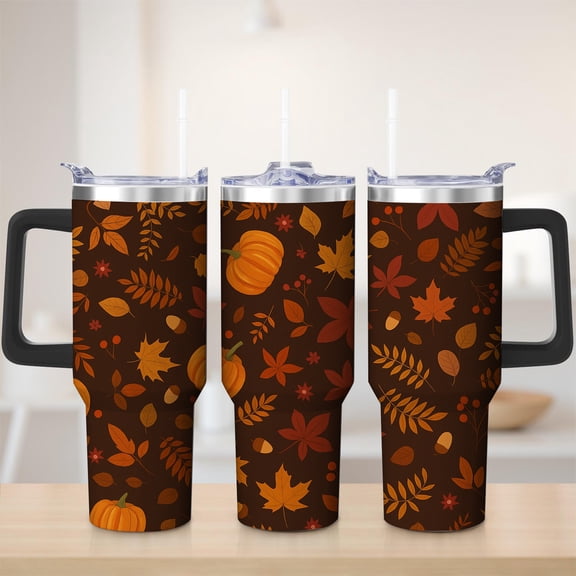 Autumn Leaves Pumpkin Stainless Steel Tumbler, 30oz