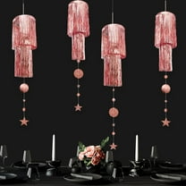 Cheerland Hanging Chandelier, 2 Tier Tinsel Fringed Ceiling Ornament, Rose Gold, 1 Count
