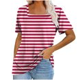 thumbnail image 2 of VERUGU Womens Tops Short Sleeve Square Neck Shirts Summer Trendy Stripe T-shirts Loungewear Casual Loose Comfy Tunic Blouses for Leggings Red S, 2 of 5