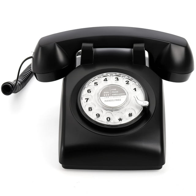Teléfono fijo Dicunoy retro con dial giratorio negro, 22 x 13 x 11 cm