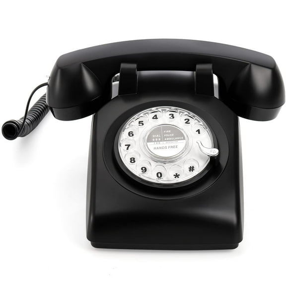 Teléfono fijo Dicunoy retro con dial giratorio negro, 22 x 13 x 11 cm
