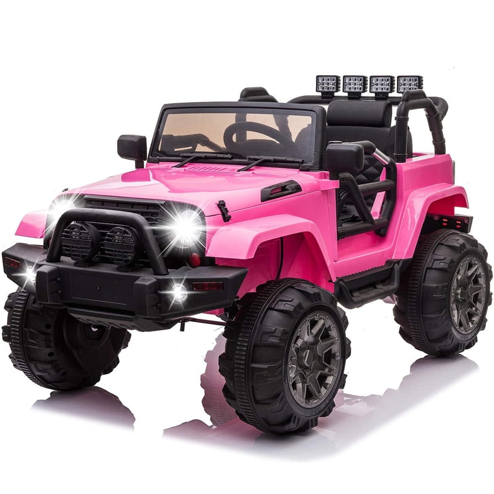 Power Ride on Cars for Boys Girls, 12V Ride on Toys with Remote Control, Power 4 Wheels Kid Ride on Truck with LED Lights, Horn, MP3 Player, Pink Electric Vehicles Christmas Gifts, 3 Speeds, L6562