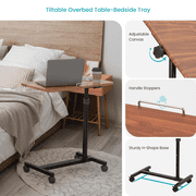 Home Zone Living Medical Adjustable Mobility Hospital Bed Table with Wheels, Laptop Stand, Brown