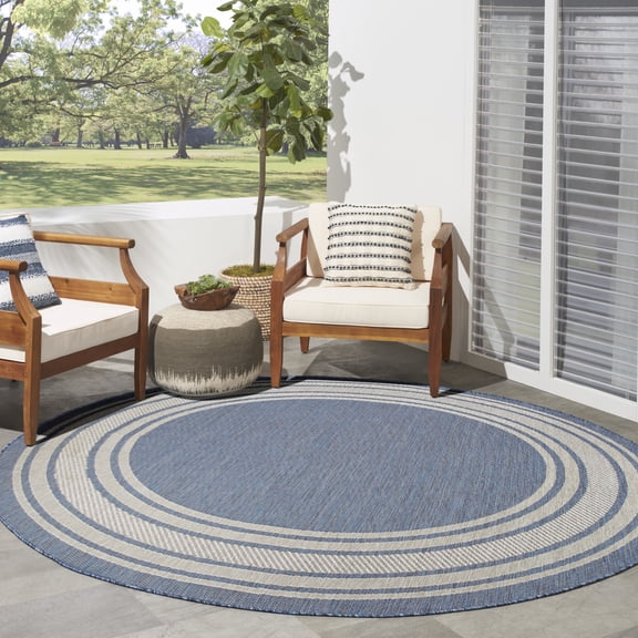 Nourison Horizon Indoor/Outdoor 5' x Round Denim Modern Rug