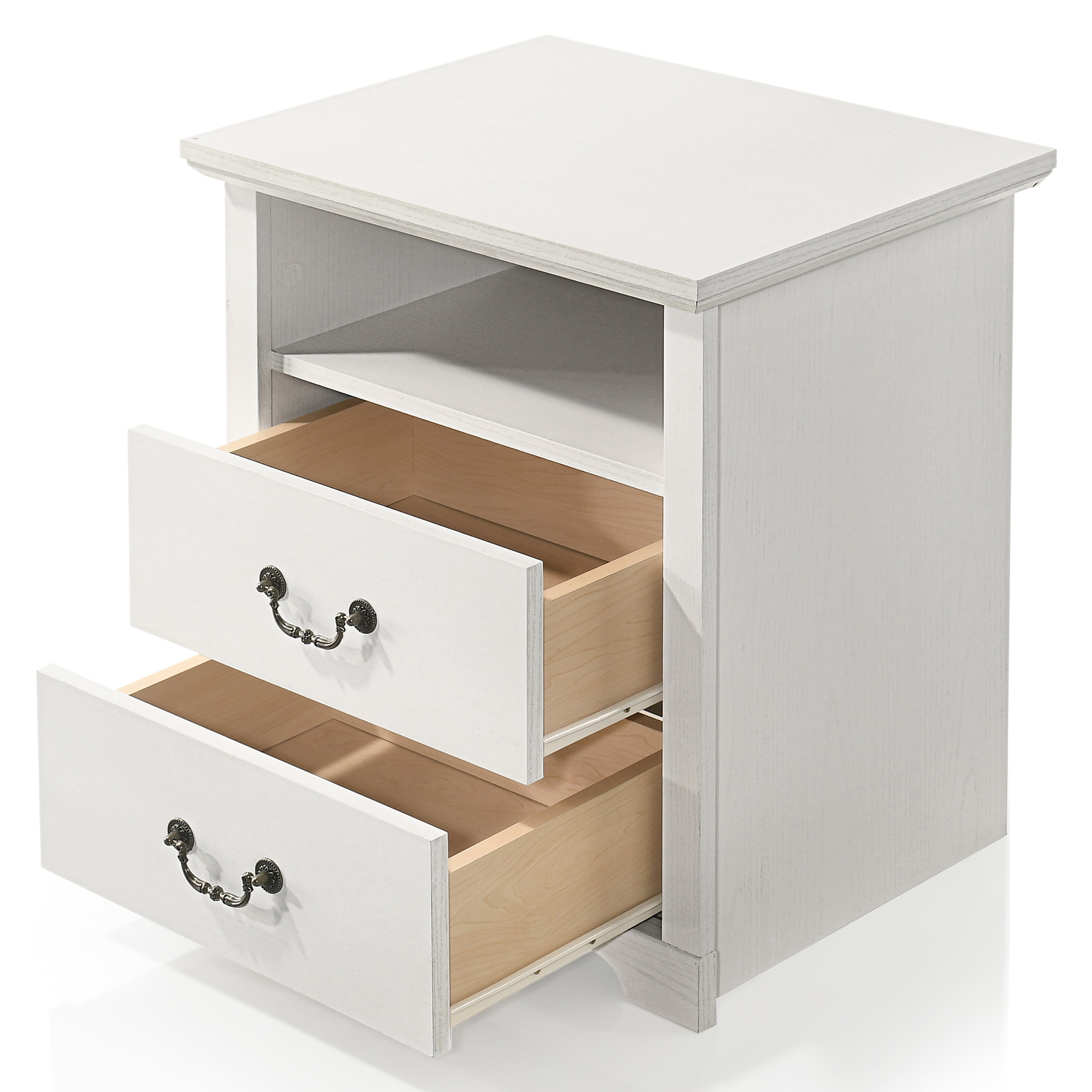 Furniture of America Chara Modern Wood 2-Drawer Kids Nightstands with Open Top Shelf, Set of 2, White