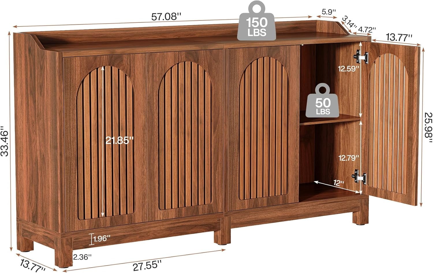 Tribesigns 57" Farmhouse Storage Cabinet with Shutter Doors and Adjustable Shelf
