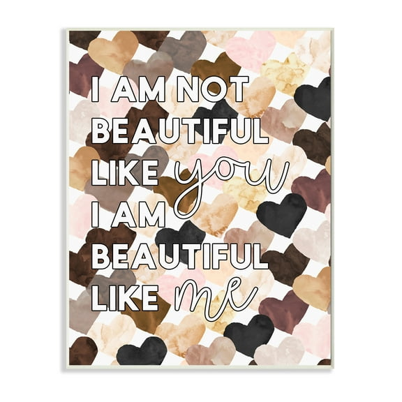 Stupell Industries Beautiful Like Me Phrase Inspirational Heart Pattern Typography Painting Wall Plaque Art Print Wall Art, 13 x 19
