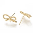 thumbnail image 2 of Brass Stud Earrings with Loop Bowknot Nickel Free Real 18K Gold Plated 14x9mm Hole: 1mm pin: 0.7mm, 2 of 2