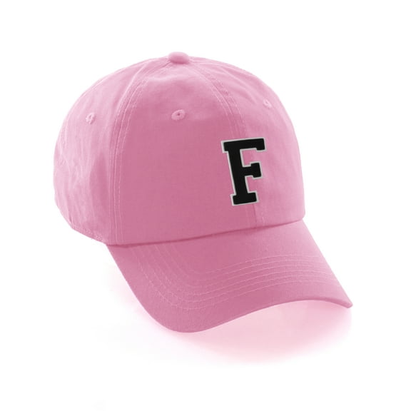 Customized Letter Intial Baseball Hat A to Z Team Colors, Pink Cap White Black Letter F