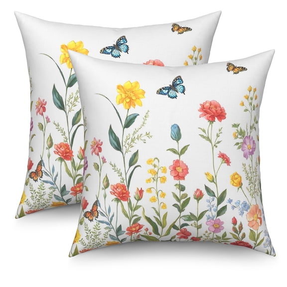 Spring Colorful Flower Throw Pillow Covers 18x18 Set of 2,Botanical Floral Decorative Pillowcases for Sofa Couch Living Room