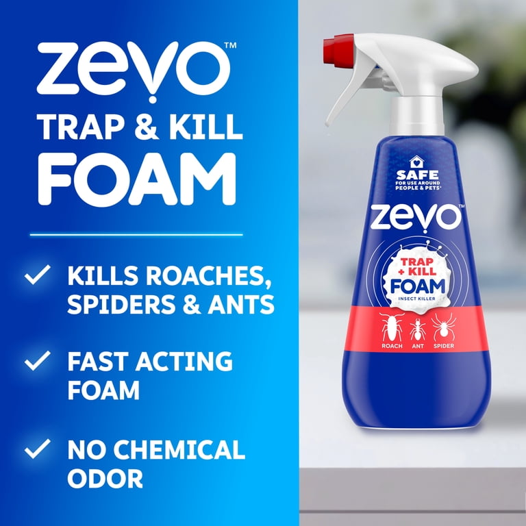 Zevo Roach Killer Trap & Kill Foam Spray for Roaches, Ants