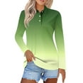 thumbnail image 2 of miqiqism Women's Long Sleeve Polos Shirts Gradient Golf Tees Lapel Neck Pullover Tops Lady Casual Slim Tunic Blouses Buttom Down Tshirts Women Plus Size Outfit,01_Green,3X-Large, 2 of 2