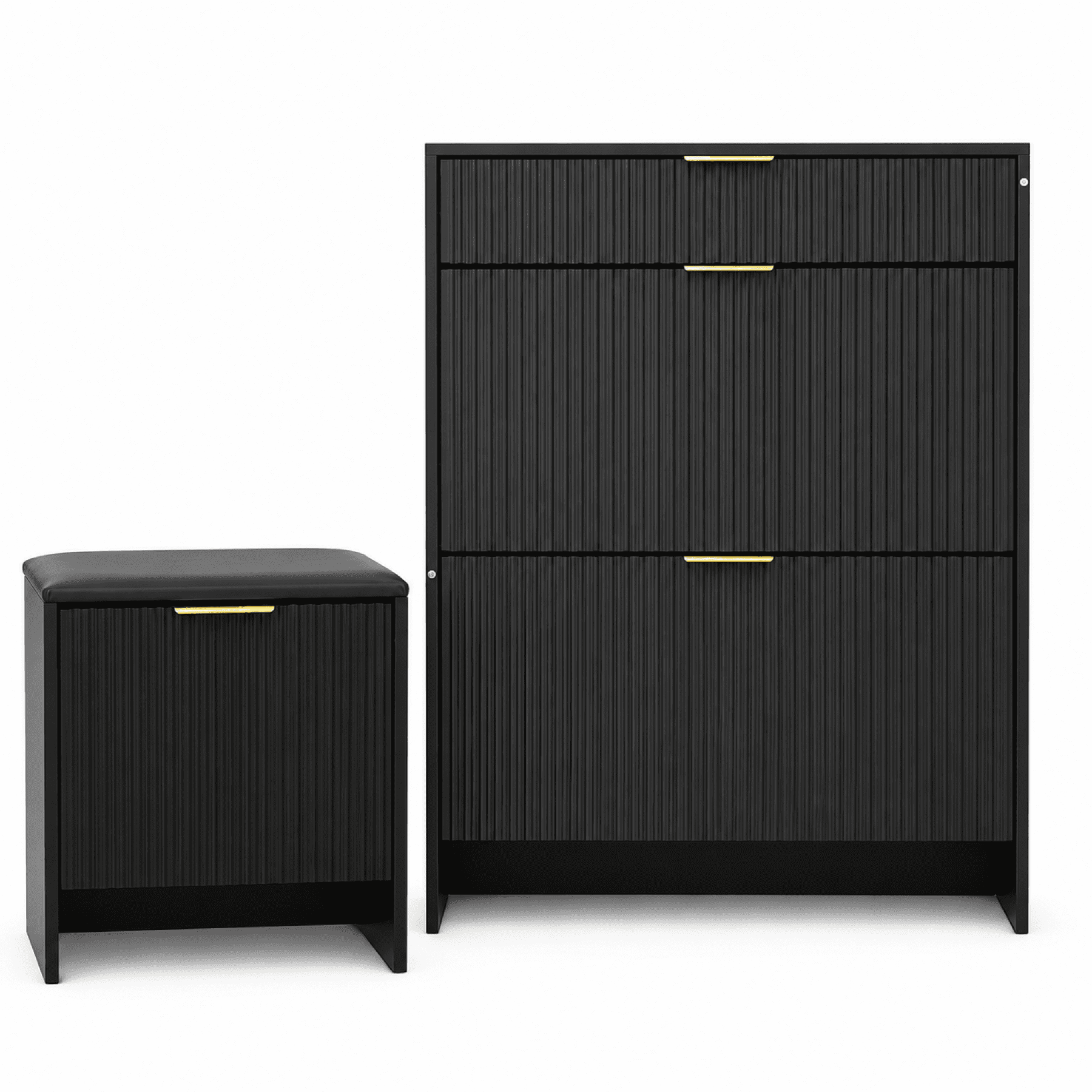 Leumius Shoe Cabinet with Padded Shoe Bench,Shoe Storage Cabinet Set for Entryway, Freestanding Shoe Storage Organizer for Entryway Hallway,Black