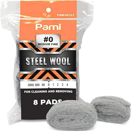 PAMI Grade #0 Medium Fine Steel Wool Pads:8 Pads